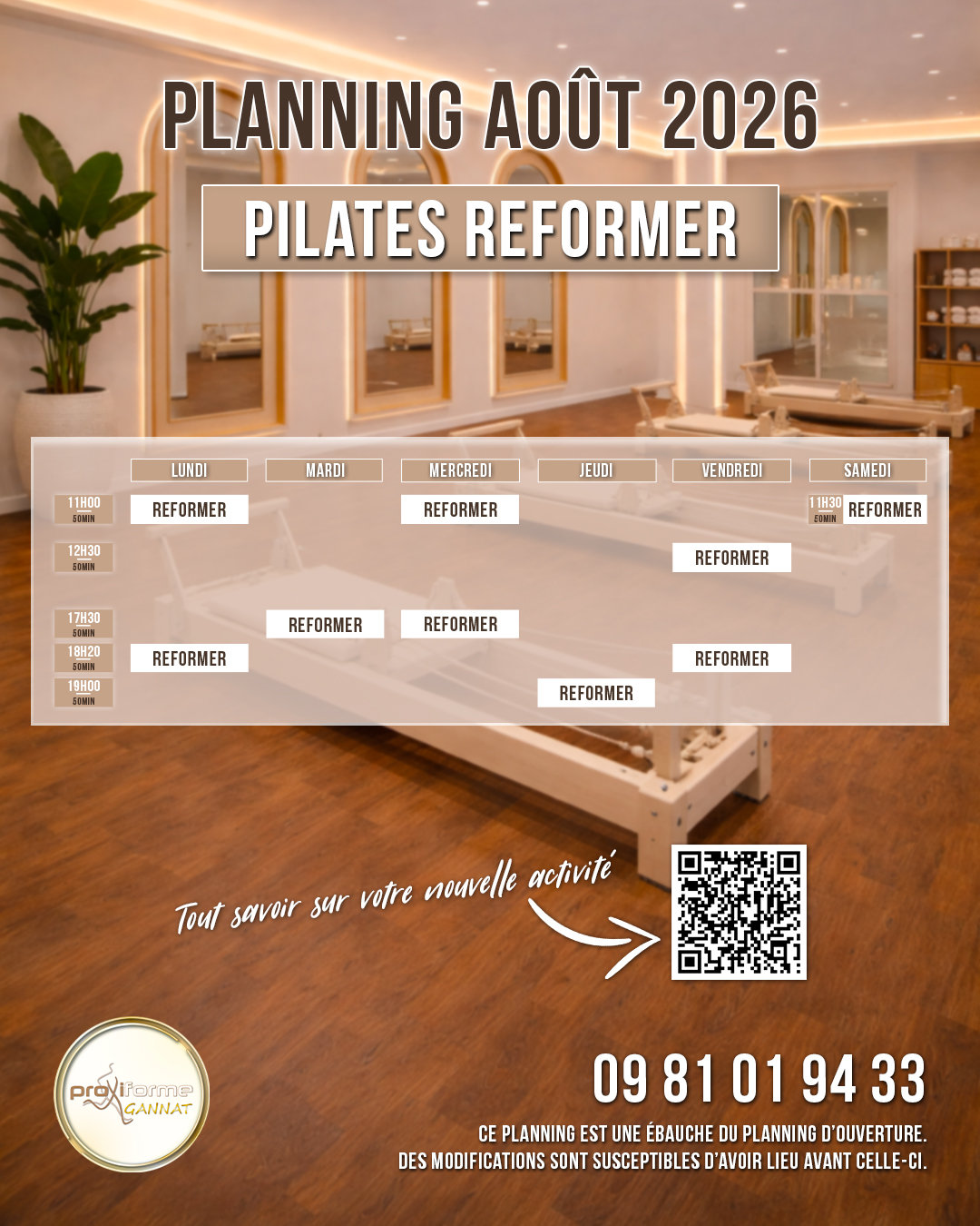 PLANNING_PILATES_GANNAT_INSTA Planning Pilates Reformer Proxiforme Gannat