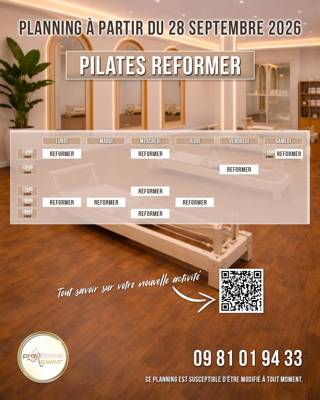 PLANNING_PILATES_GANNAT_INSTA Planning Pilates Reformer Proxiforme Gannat